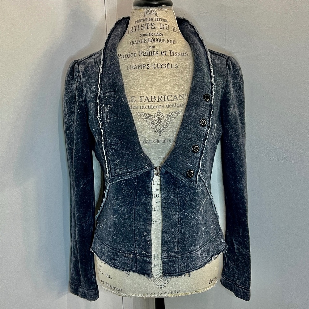 Tough Luv gray/black ruffle-back Blazer Size L - unusual and cute! Also warm!